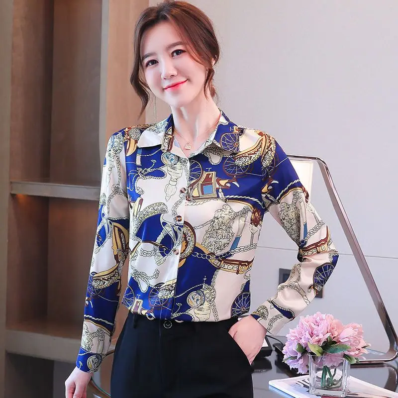 

Long-sleeved Printed Chiffon Shirt for Women 2025 Autumn New Floral Top