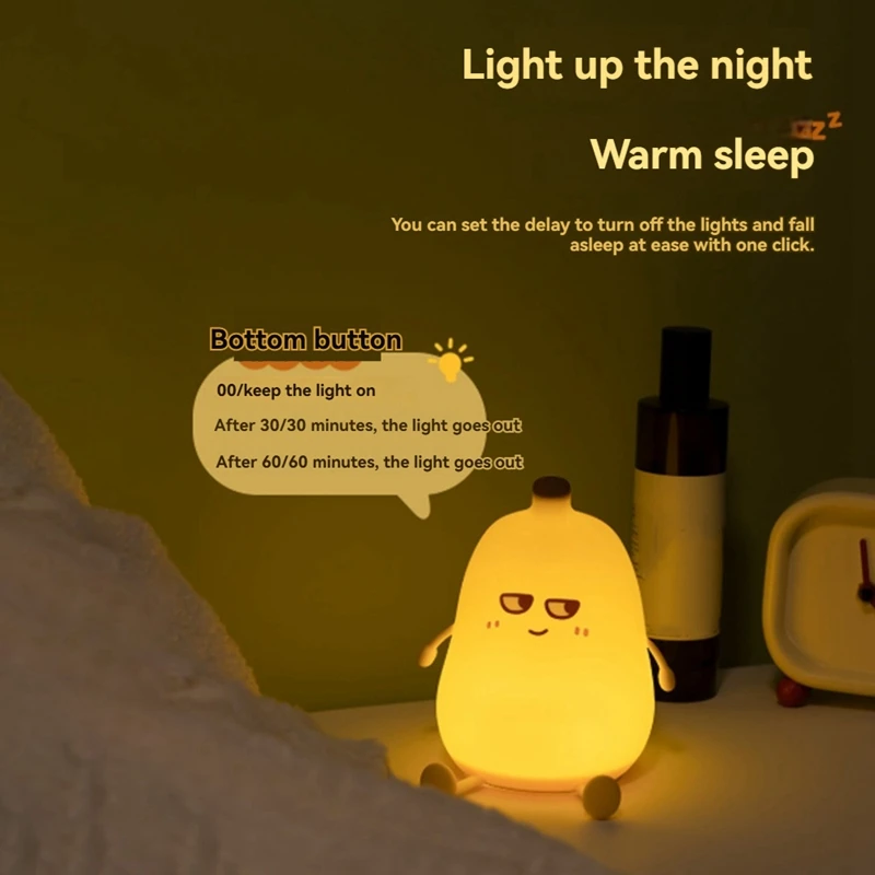 VEHO-Banana Night Light Portable Usb Rechargeable Nightlight Timed Automatic Shut-Off 3-Speed Dimming Silicone Lamp