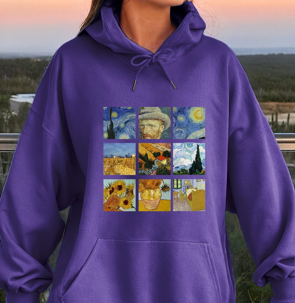 

Starry Sky Oil Painting Women Clothes Cute Warm Loose Streetwear Funny Pocket Hoodies Autumn Pocket Fleece Sportswears