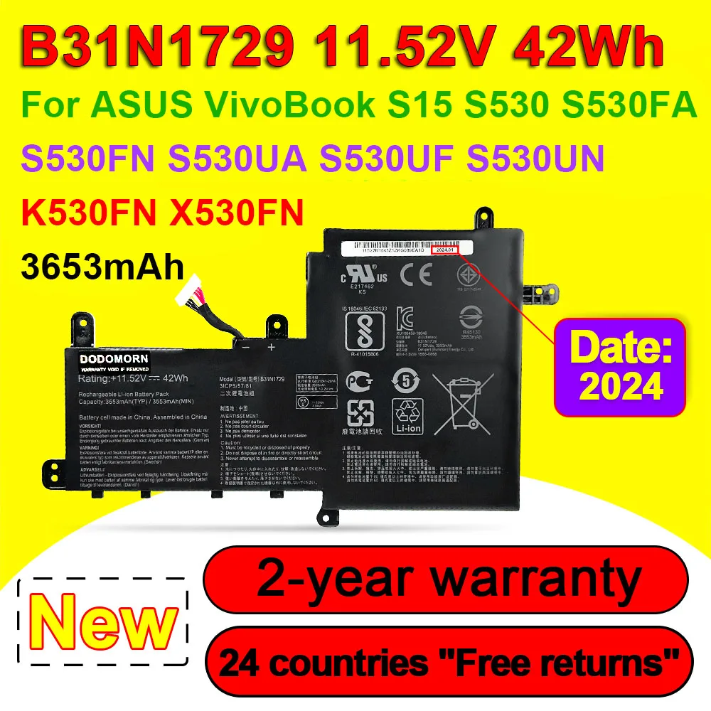 B31N1729 For ASUS VivoBook S15 S530 S530UA S530UN S530UF S530FA S530FN K530FN X530FN S5300F S5300U Laptop Battery 11.52V 42Wh