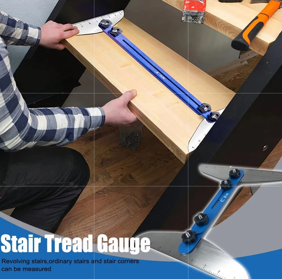 Telescopic Stair Tread Gauge, Aluminum Alloy Foldable Angle Ruler Template, Precision Measuring Tool for Woodworking