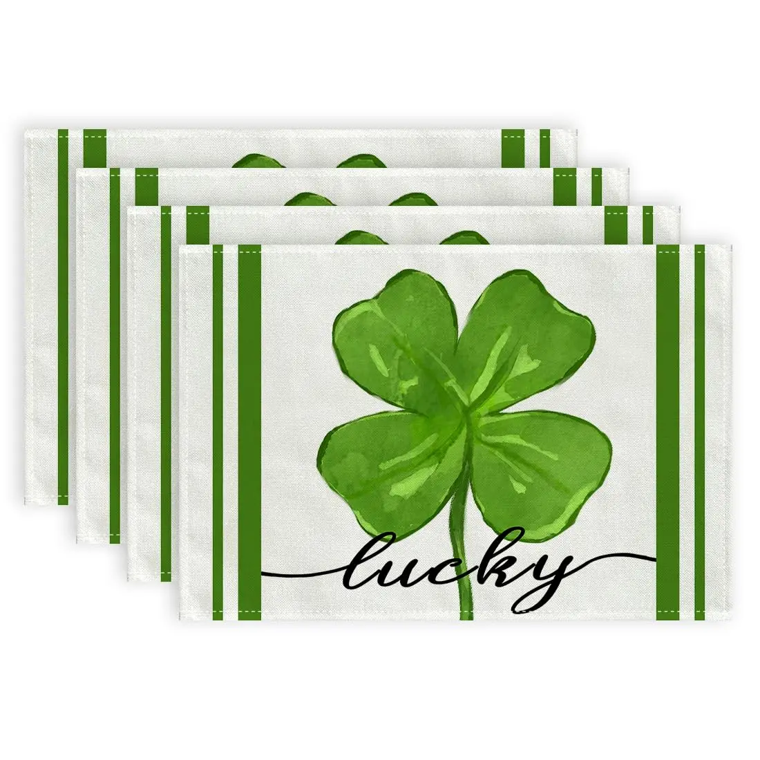 

St Patrick's Day Placemats,12x18 Inches,Set of 4,Green Shamrock, Spring Seasonal,Farmhouse,Burlap,Indoor Kitchen Table Mats