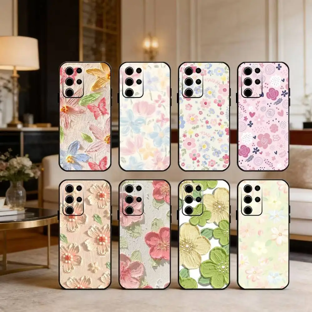 

B-Beautiful F-Flowers Phone Case For Samsung S25,S24,S21,S22,S23,S30,Ultra,S20,Plus,Fe,Note,5G Black Cover