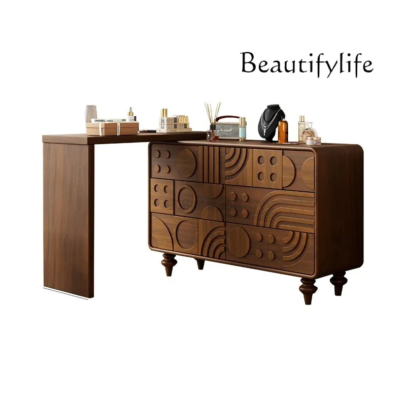 

Medieval solid wood dresser chest integrated bedroom simple retractable makeup table