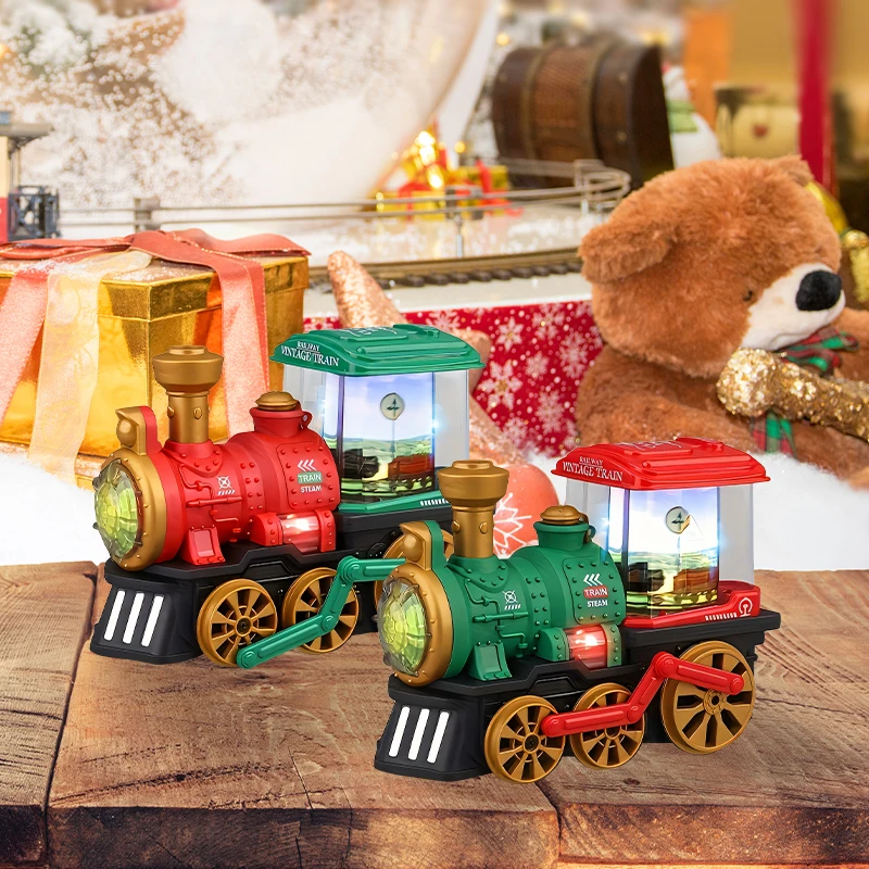 

Retro Steam Train Toy Red Vintage Locomotive with Mist Spray Universal Wheel Lights Music Rotary Carriage Feature
