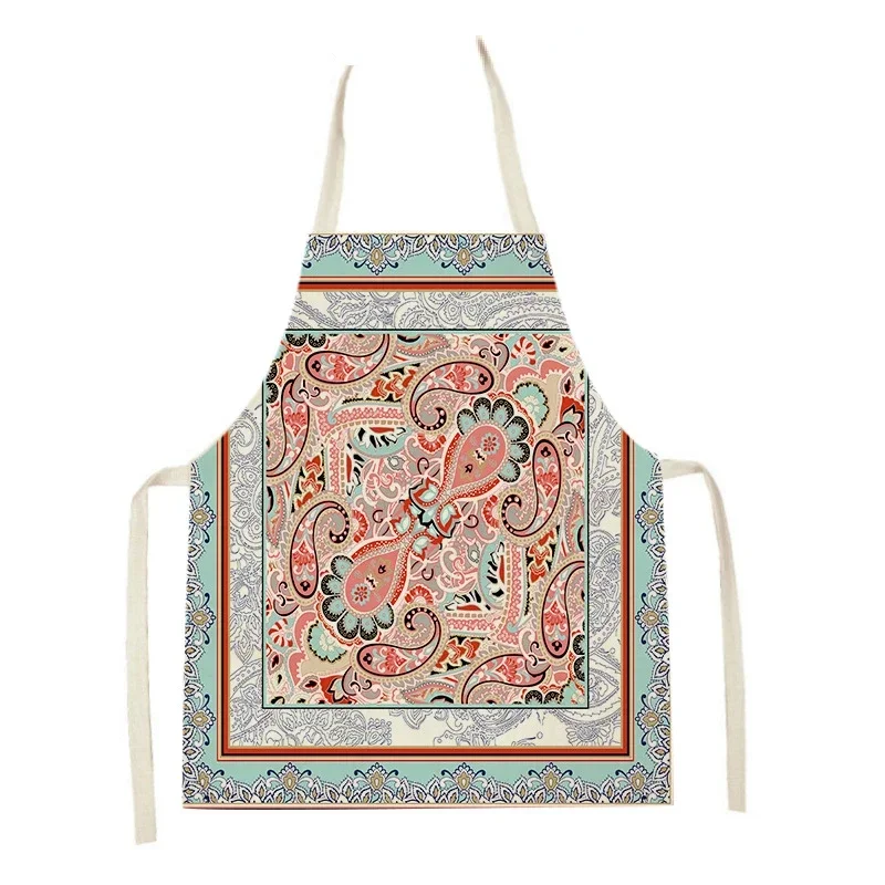 Abstract Flower Linen Fabric Apron Chinese Home Apron Simple Adult and Children's Anti Fouling and Oil Resistant Apron