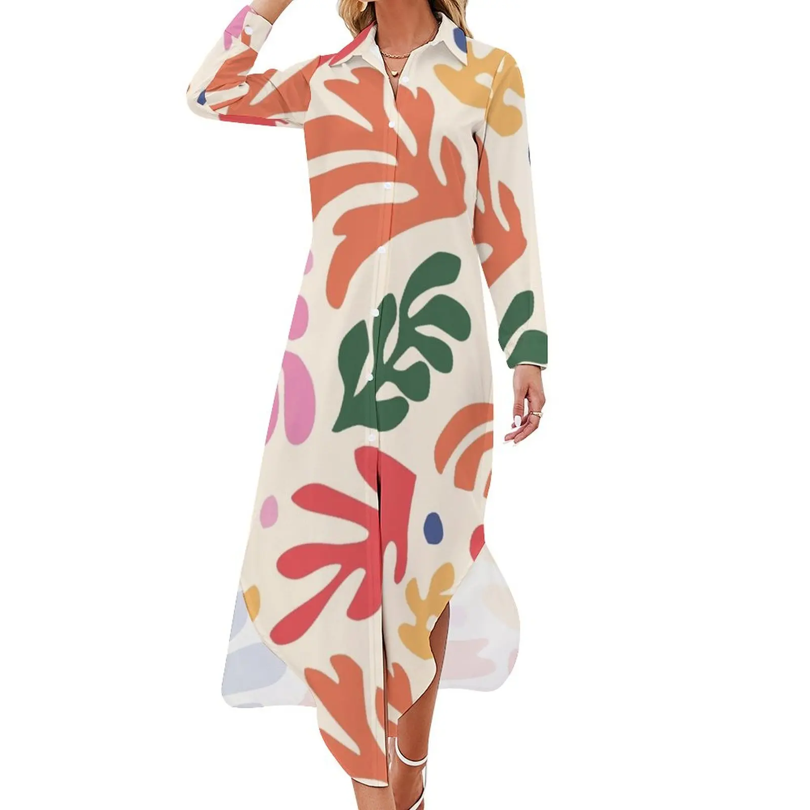 

Tropical Matisse inspired foliage Long Sleeved Shirt Dress luxury evening dresses for women 2024 evening dresses ladies