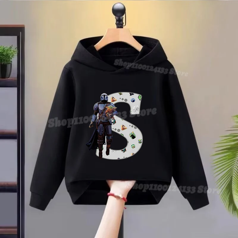 Disney Star Wars Kids Sweatshirt Letters A-Z Anime Cartoon Print Hoodie Pullover Girl Boys Spring Long Sleeve Casual Clothes New