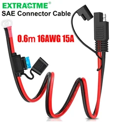 Extractme 16AWG SAE 2 Pin Quick Release Connector to O-ring Terminal Harness Connector with 15A Fuse for Battery Charger Cable