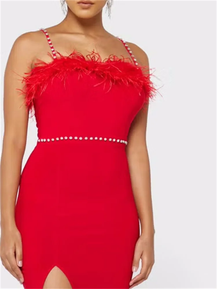 Robe de Soirée Courte en Plumes avec Fente Latérale, Tenue de Bal de Cocktail de Luxe, Nouvelle Collection 2024