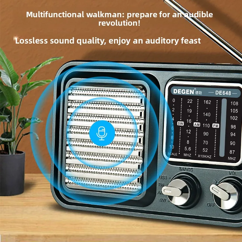 New DE648 Full Band Radio Supports Bluetooth Memory Card Elderly Opera Player Pointer Tuning