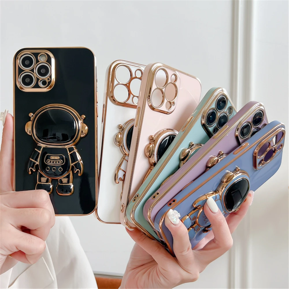 Astronaut Stand Holder 6D Plating Phone Cases For Xiaomi POCO X3 X4 X5 X6 M4 M6 Pro X3 NFC C65 Soft Silicone Shockproof Cover