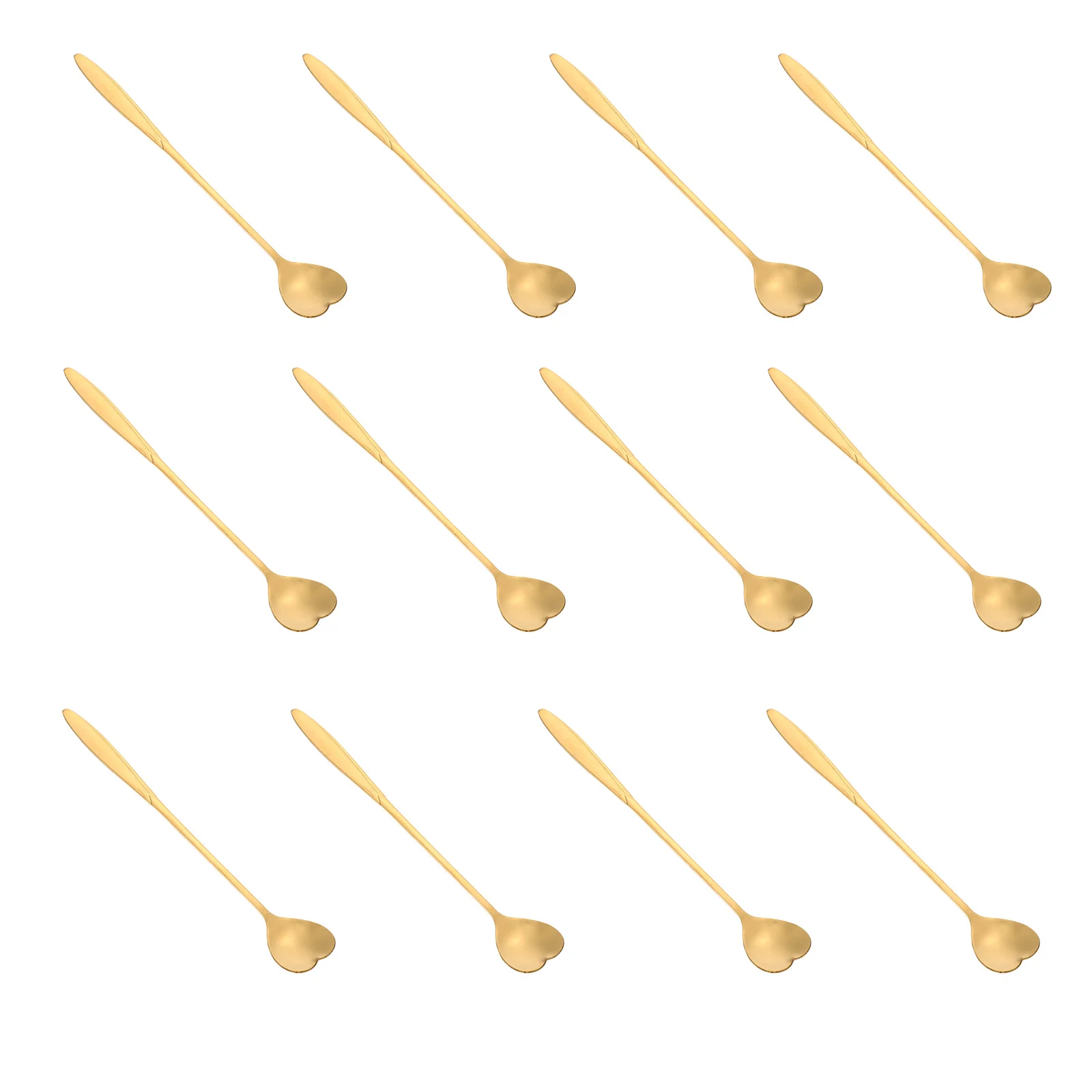 

12pcs Gold-Plated Heart Shaped Spoon Long Handle Stainless Steel Stirring Spoon For Coffee Tea Dessert Ice Cream Kitchen Bar