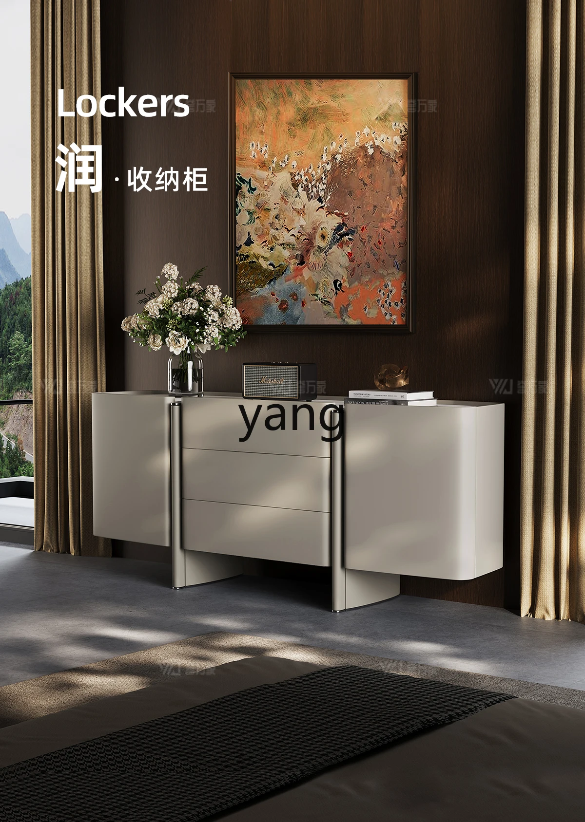 LHX  Italian minimalist chest cabinet bedroom modern minimalist light luxury storage wall storage cabinet