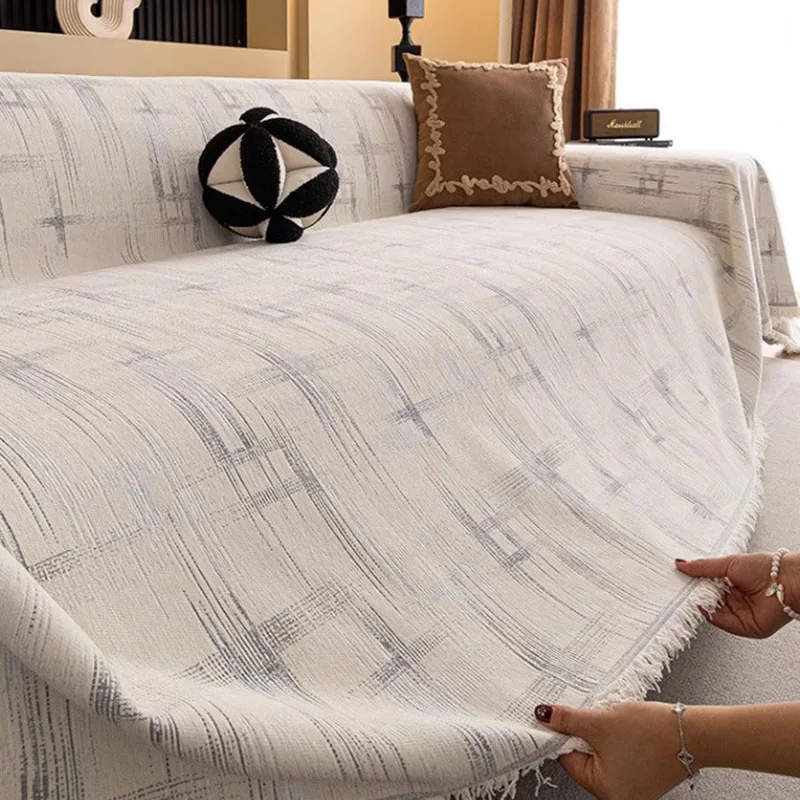 Simple Cross Print Soft Sofa Cover Luxury All-Inclusive Double Face Usable Armrest Towel Pet Friendly Anti-Wear Home Textile