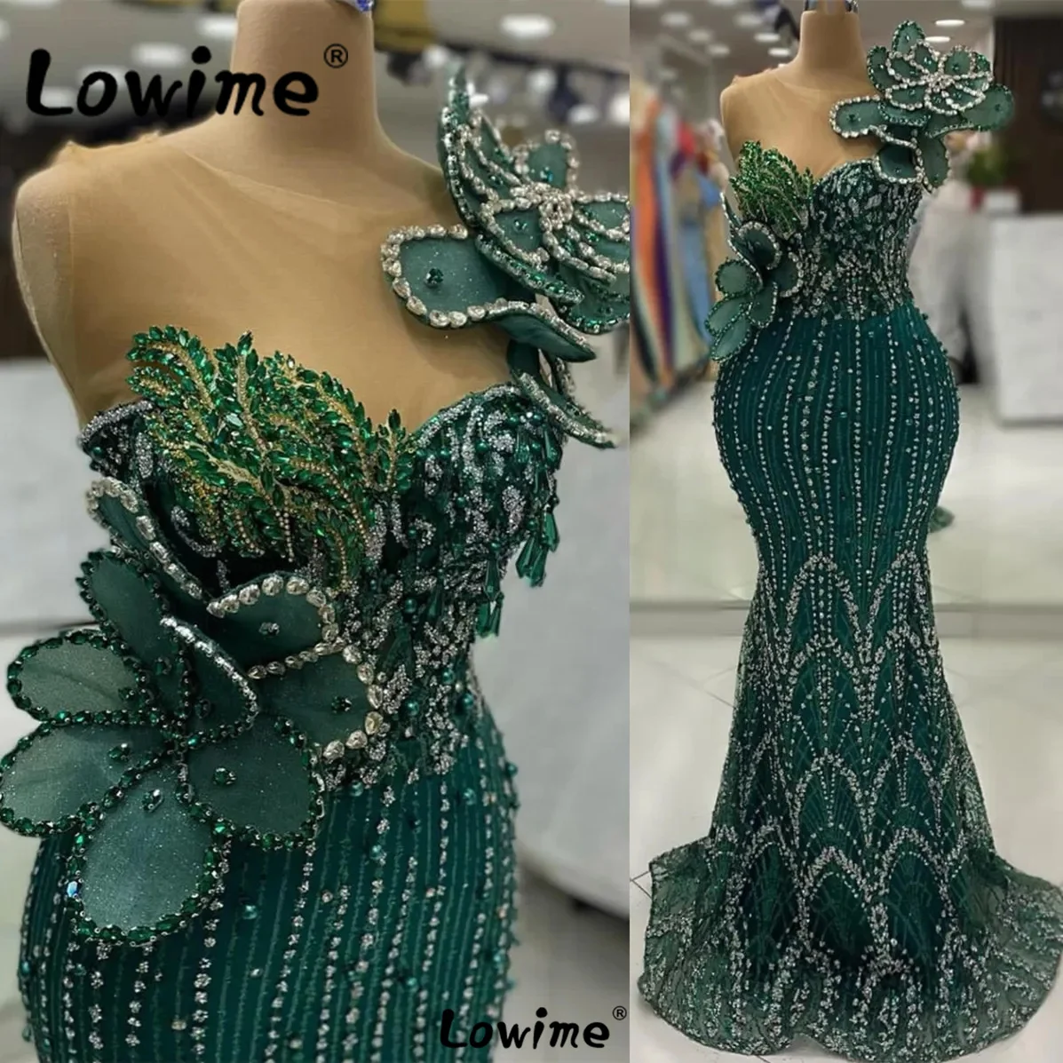 

Hunter Green Floral Party Dresses For Weddings 2024 Custom Beaded Crystal Evening Gowns Wedding Engagement Dress Robes De Soirée