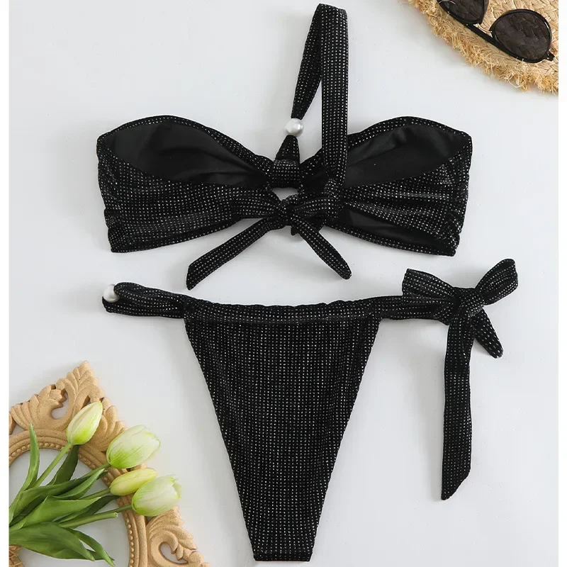 Sexy Zwarte Micro Bikini 2025 Vrouwen Badpak Tie Side Badmode String Bikini Set Braziliaanse Beachwear Badpak Bandeau Biquini