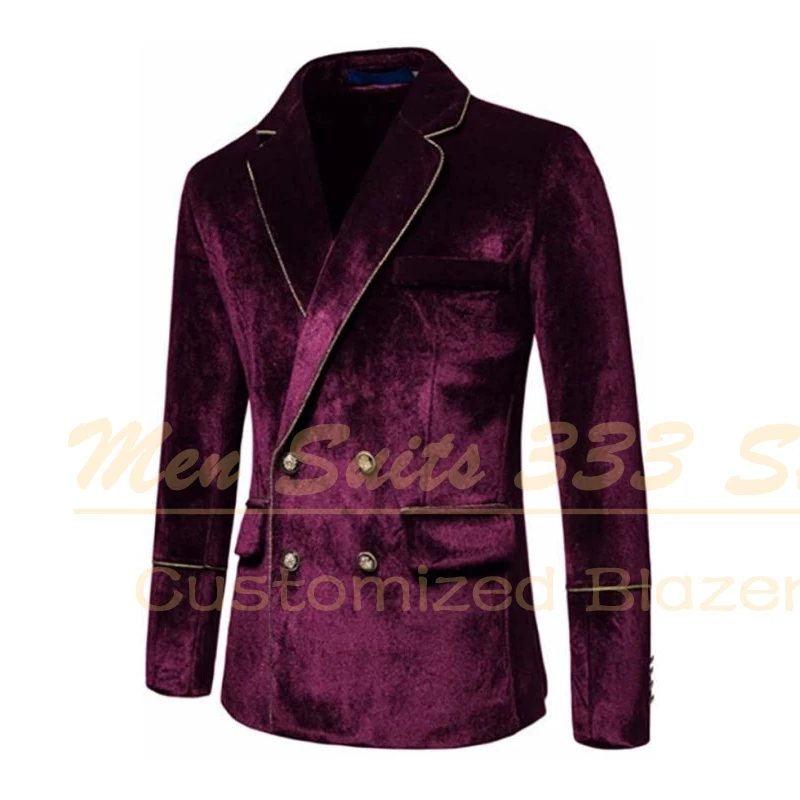 Personalizado duplo breasted veludo ternos masculinos blazer 1 peça notch lapela fino ajuste roupas masculinas de alta qualidade jaqueta traje homme