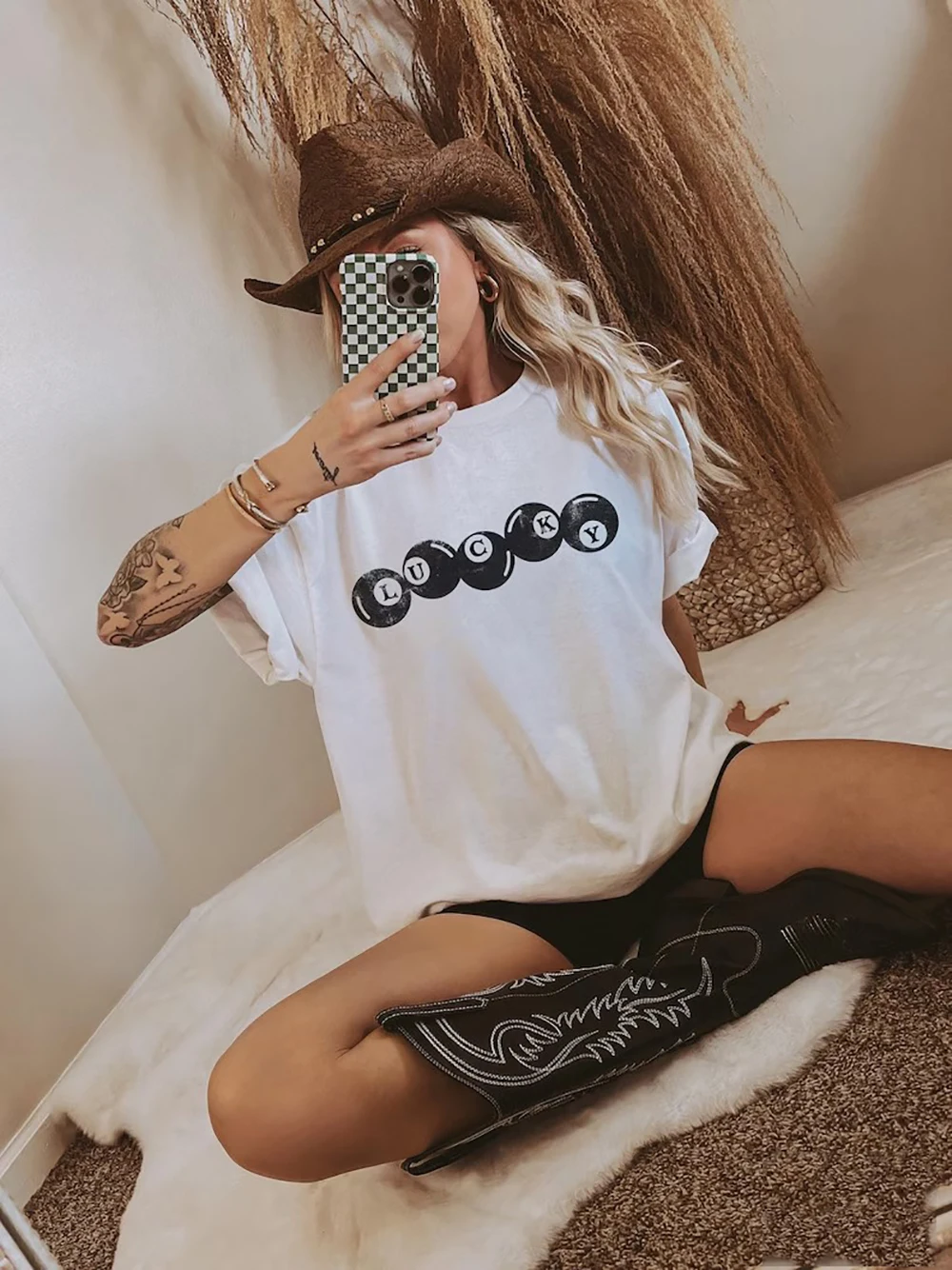 

Lucky 8 Balls Women Tee Retro Comfort Colors Graphic Tee Trendy Aesthetic Vintage Inspired Graphic Tee Lucky Girl Shirt