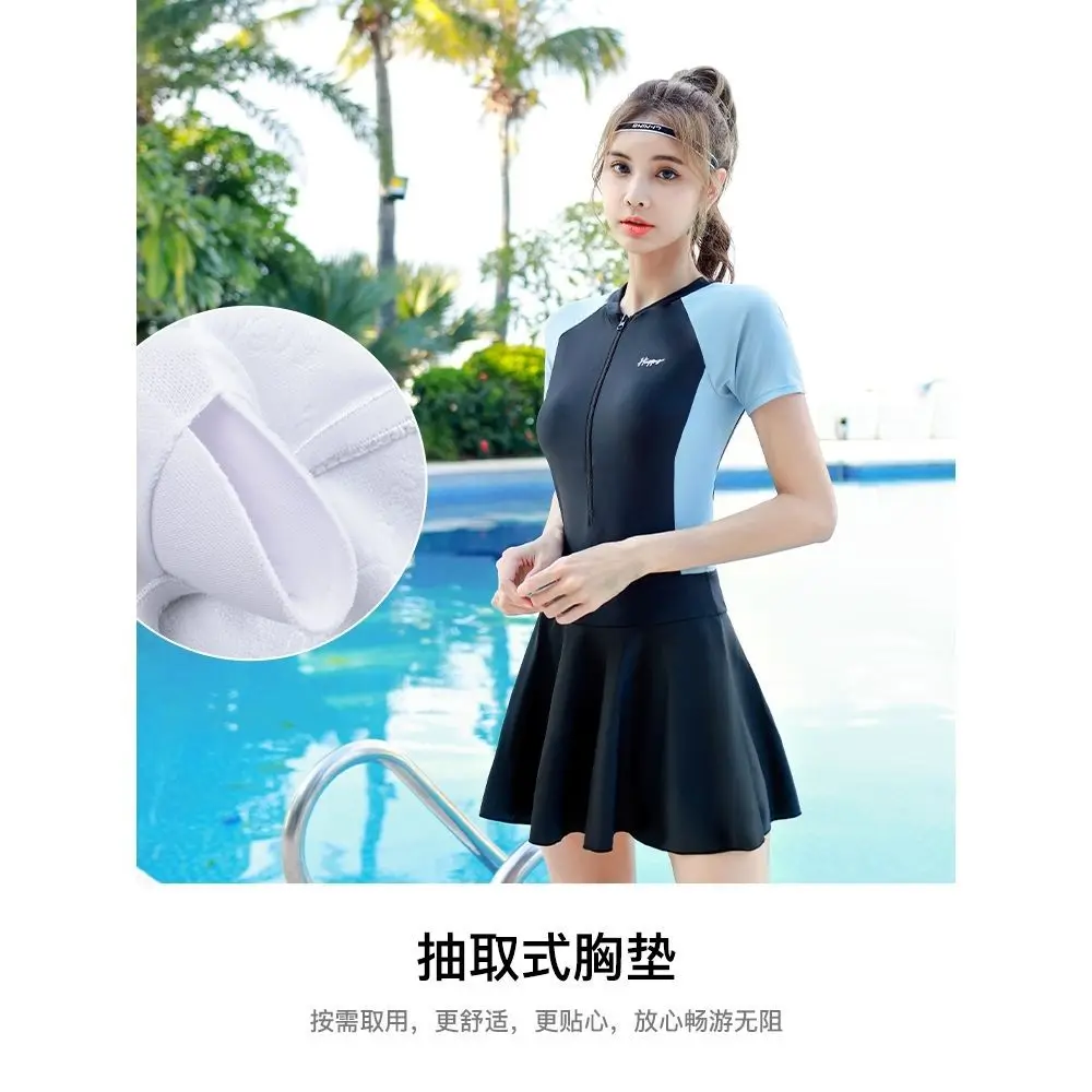 Summer One Piece Swimsuit With Skirt 2022 Women Short/Long Sleeve Swimwear Female Beachwear Bodysuit Bathing Swimming Suits