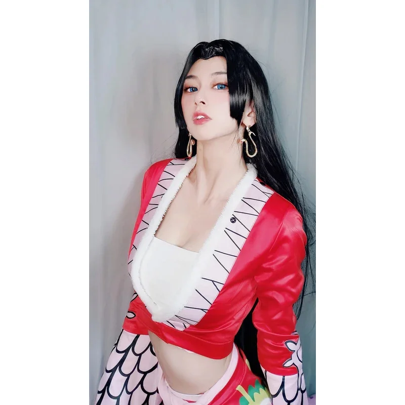 

qwerrtyuio. 123456 Боа Хэнкок Косплей Парик 95 см Боа Ханкоку Стильный Черный Длинный Прямой Термостойкий Синтетический Haasdffghjk 987764