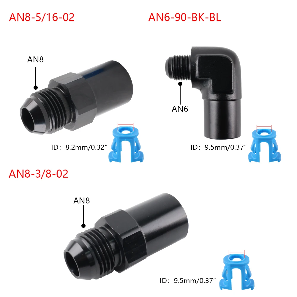 Aluminiowy czarny do szybkiego łączenia 6AN AN6 męski na 3/8 ", 5/16" AN8 8AN do szybkiego rozłączenia męski Push On EFI Adapter montażowy