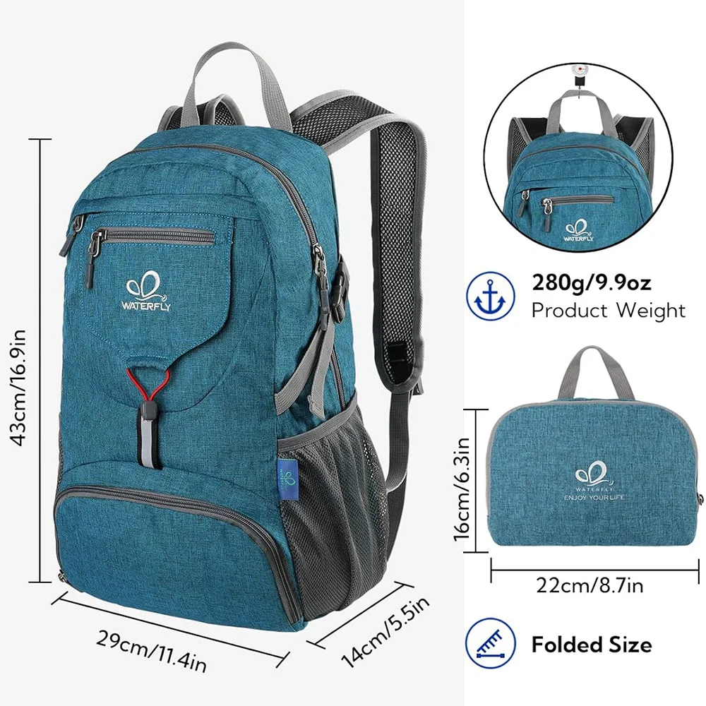 WATERFLY Small Lightweight Packable Backpack 20l Ultra Light Foldable Travel Hiking Camping Daypack Day Pack For Man Woman