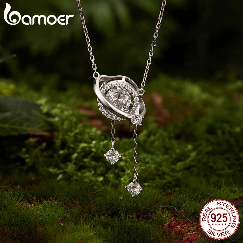 BAMOER 1CT Moissanite Necklace Celestial Orbit 925 Sterling D Color VVS1 EX Lab Diamond Sparking Pendant Women Wedding Gift