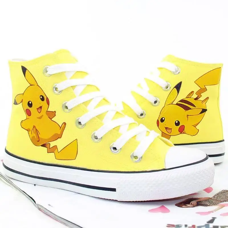 Pikachu Hot selling high top canvas shoes for women men's plus size cute student white sports shoes couple black casual shoes