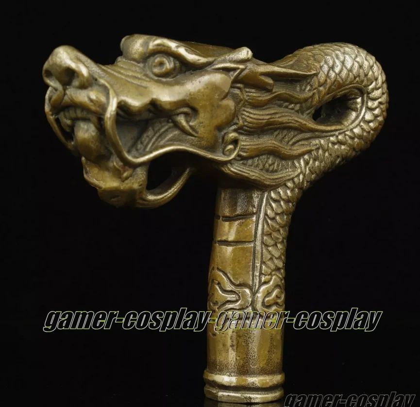 Superb China Old Handwork Bronze Dragon Statue Cane Head Walking Stick