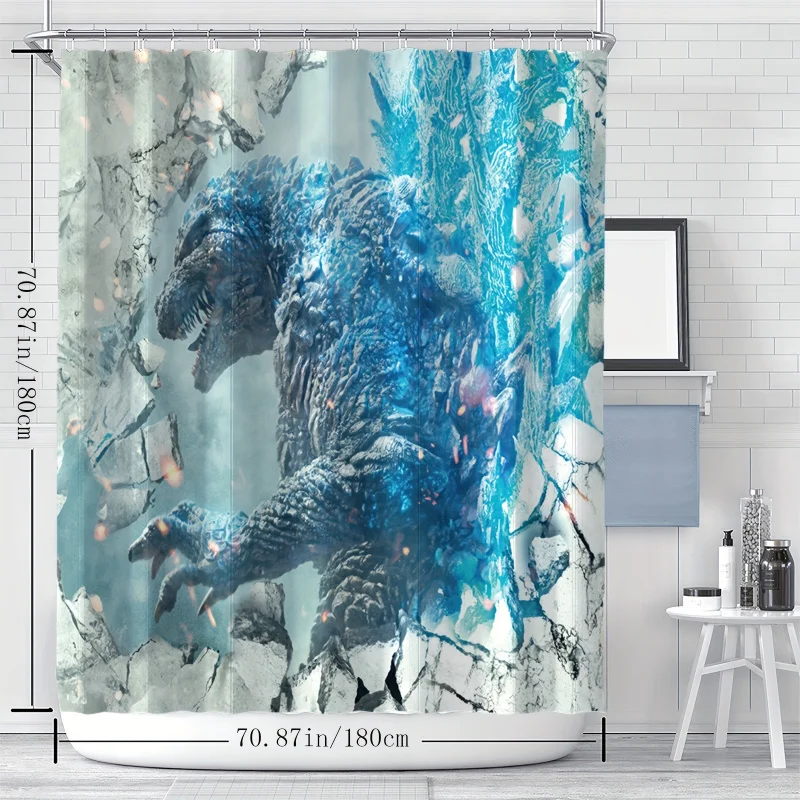 Spooky Monster Print Shower Curtain with Hooks - Waterproof, Machine Washable Polyester Fabric for All Seasons - Perfect Bathroo