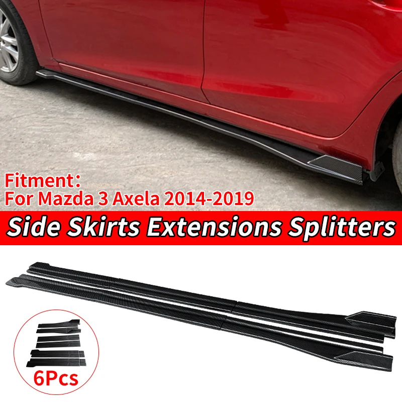 

High Qualit Car Side Skirt Extension Splitters Body Apron Lip Winglet Bumper Shock Carbon Fiber Look For Mazda 3 Axela 2014-2019