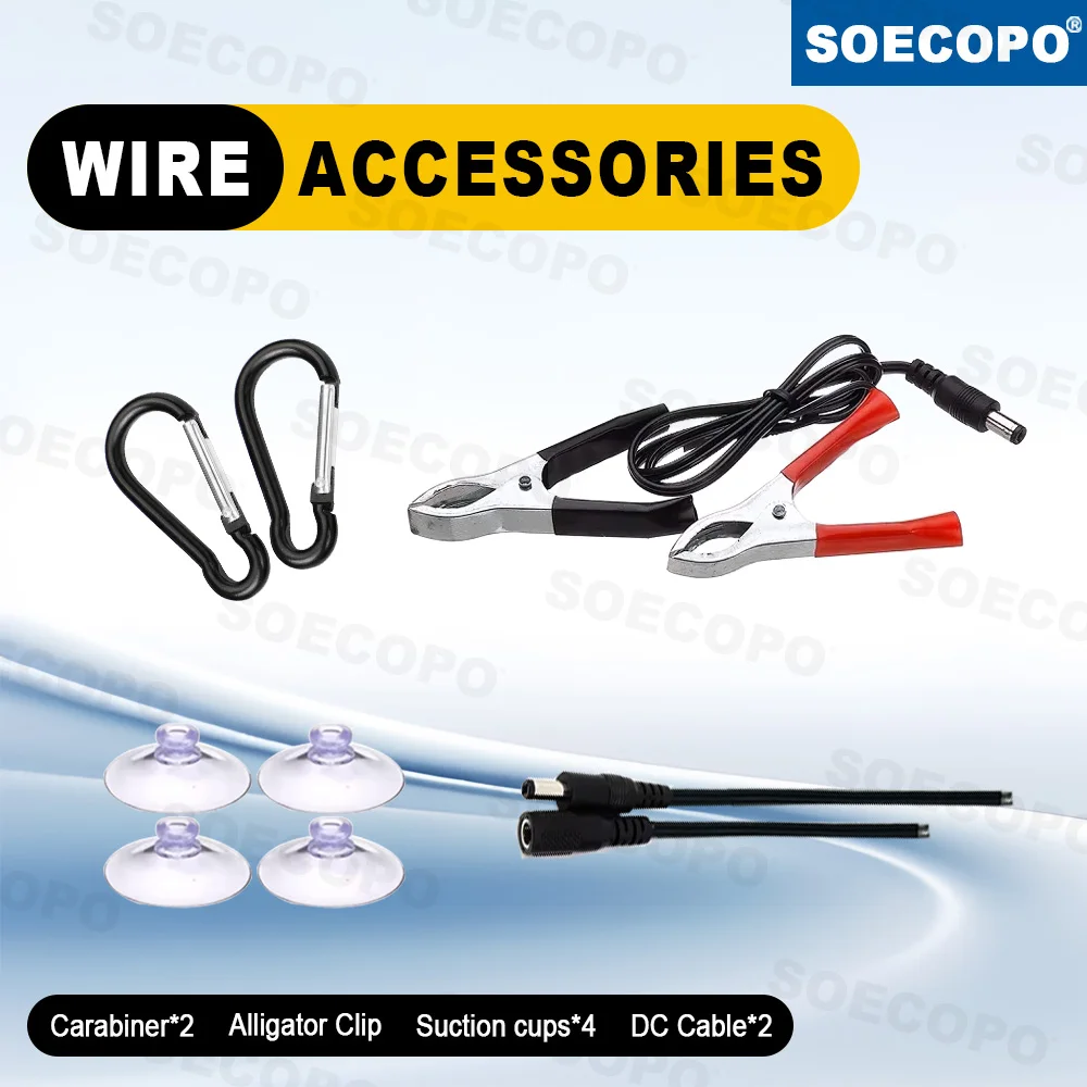 SOECOPO Solar Panel Fixing Accessories Kit for Outdoor Installation - Carabiners×2, Alligator Clip, Suction Cups×4, DC Cables×2