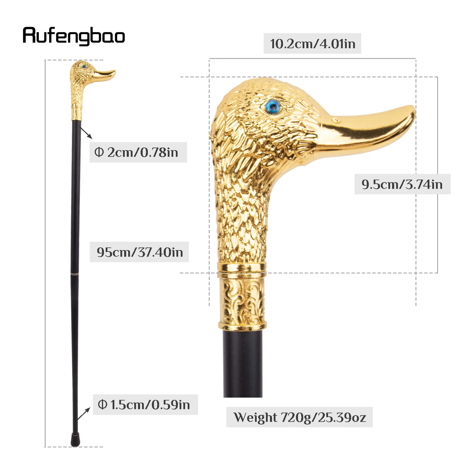 Golden Duck Head Fashion Walking Stick Decorative Stick Cospaly Vintage Party Fashionable Walking Cane Crosier 95cm