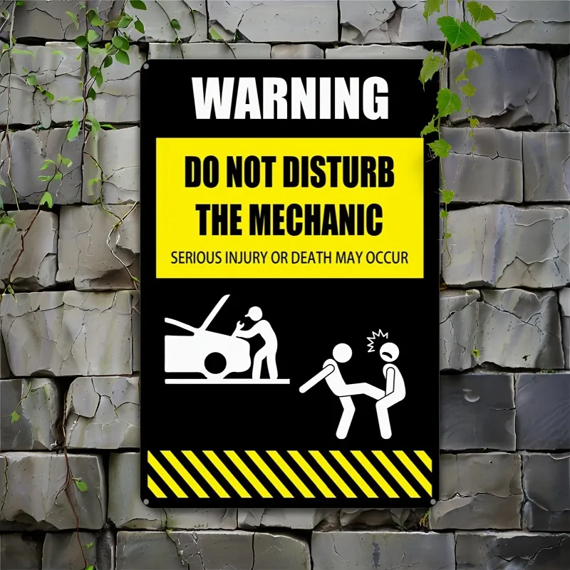 Do Not Disturb The Mechanic Tin Sign - 1pc Serious Injury or Death Garage Wall Decor, Black Metal Plaque for Man Cave Outdoor