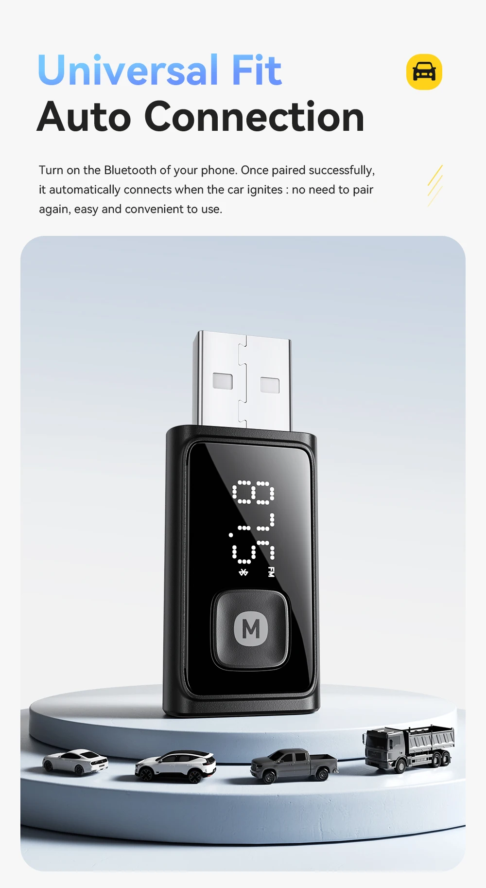 Essager Bluetooth 5.4 Auto-Adapter, kabelloser FM-Transmitter mit automatischem Ein-/Ausschalten, Freisprechanruf, Hi-Fi-Musik-Audioempfänger für Autos – Detail 7