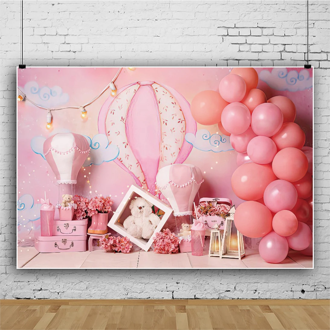 Yeele Bé Gái Sinh Nhật Photocall Hồng Khí Cầu Khí Nóng Gấu Chụp Ảnh Phông Nền Chụp Ảnh Nền Cho Studio Ảnh