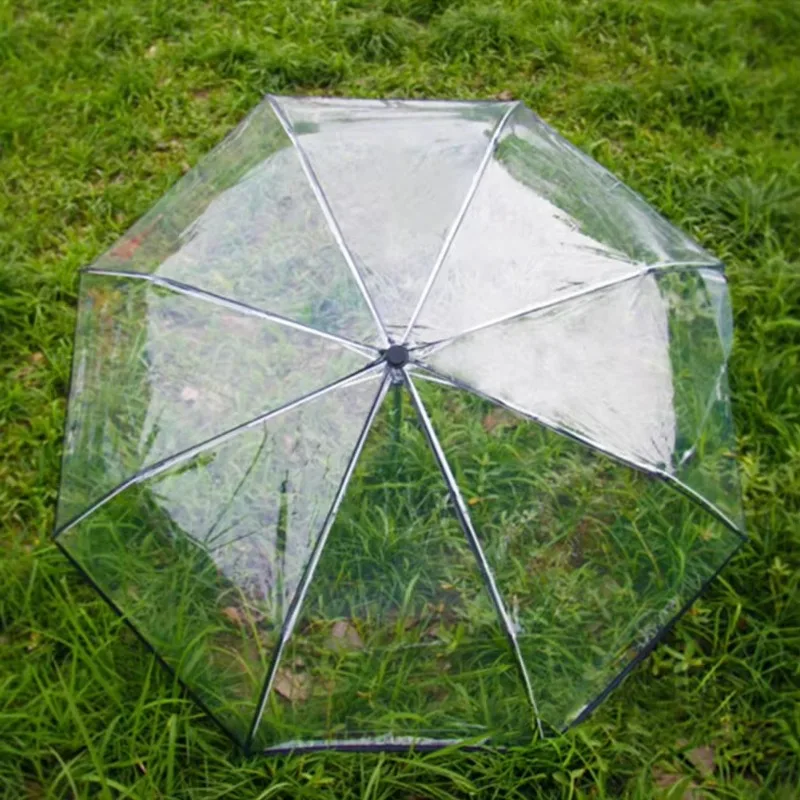 Portable Transparent Automatic Umbrella Triple Folding Anti Wind Fashion Durable Beach Outdoor Fully Travel Bubble Dome Gift