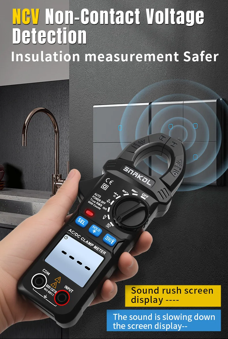 SNAKOL AC DC Stromzangenmessgerät 600 A Digitales Amperemeter Zangen True RMS Multimeter Professionelles elektrisches Multitester-Werkzeug – Detail 5