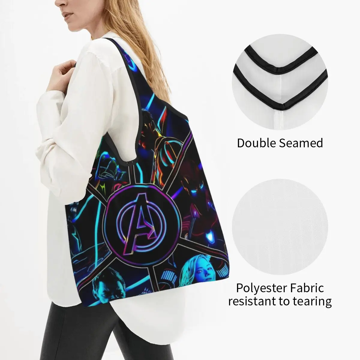 Custom Disney Iron Man Marvel Film Groceries Tote Shopping Bags Women Funny Shopper Shoulder Bags Big Capacity Handbag