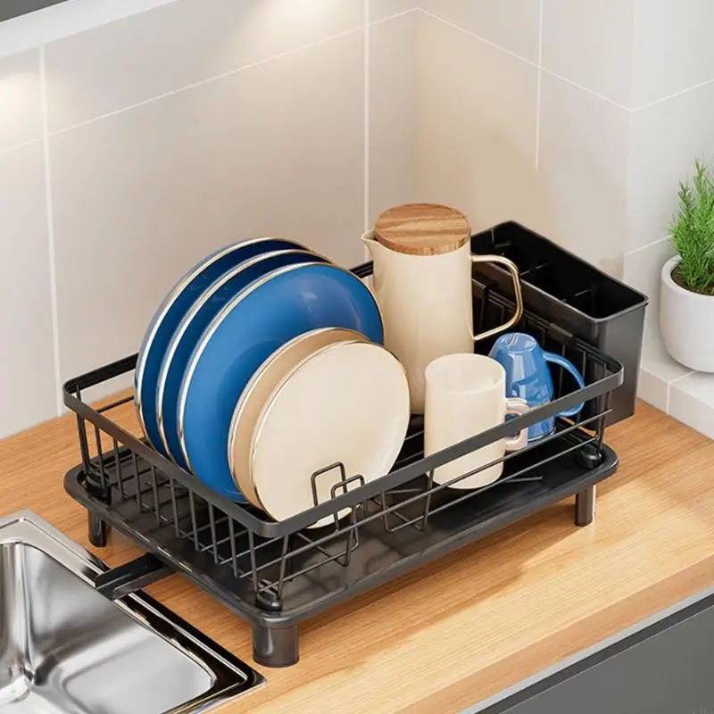   Flexible Kitchen Dish Drainer Rack Featuring whirling Drain Panel For Cookware Storage