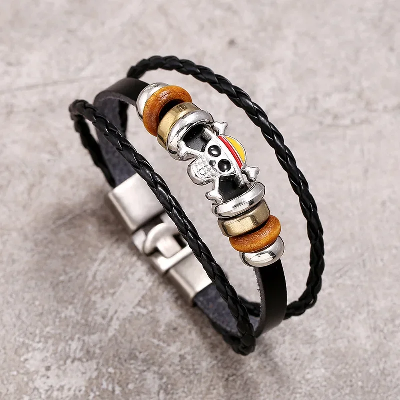 2-teiliges Luffy Strohhut Anime Cosplay Gewebtes Leder-Armband Herren- und Damen-Streetwear Geschenkset – Detail 4