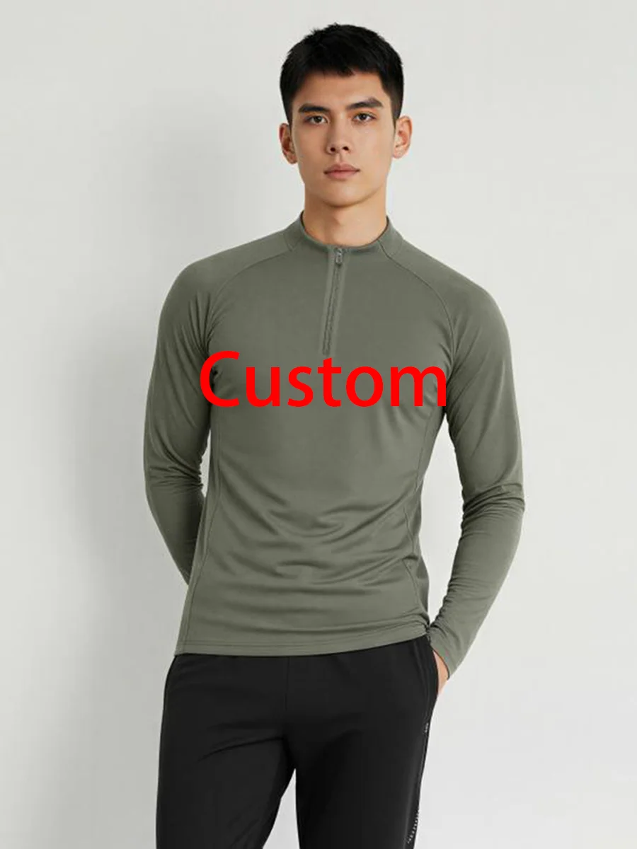 

# Мужская футболка с длинными рукавами, высоким воротником и короткой молнией, компрессионная, для фитнеса, спорта, бега и тренировок, с возможностью нанесения логотипа 9907-XIYU.