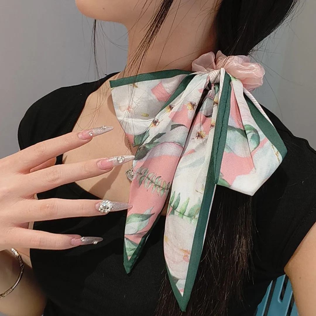 New High-value Floral Bow Scrunchie for Women, Hair Tie, Hair Band, Hair Accessory