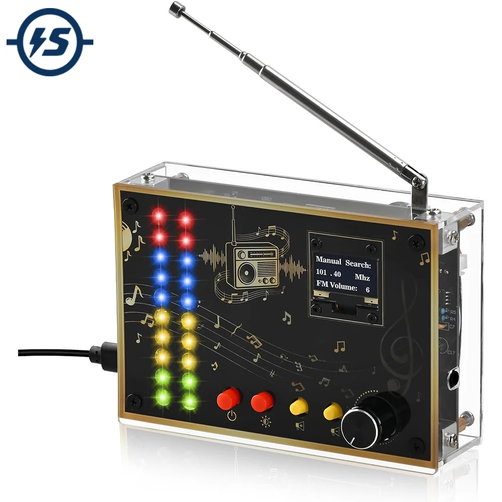DIY FM Radio Soldering Project with LED Spectrum Light 88-108MHz Type-C Powered Radio Assembly Kit for STEM Electronics Learning