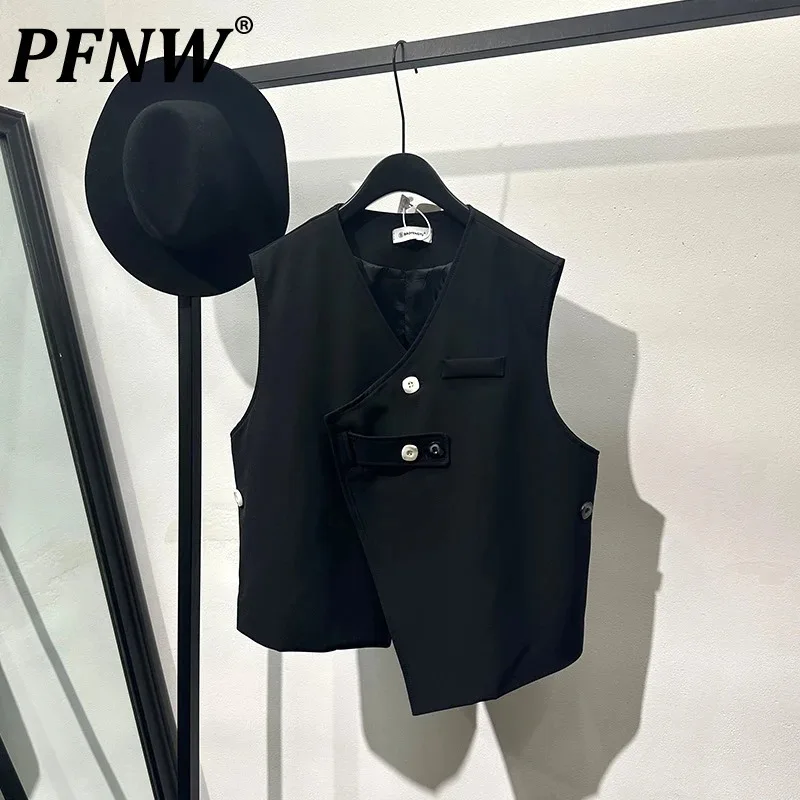 

PFNW мужской модный брендовый жилет нестандартной формы, красивый однотонный простой летний мужской жилет высокого качества для отдыха на открытом воздухе 21Z4381