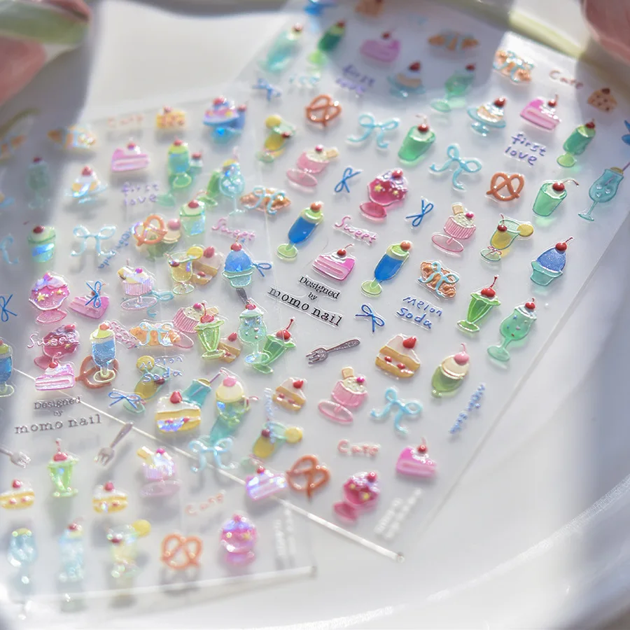 High Quality Flash Colorful Ice Cream Cake Cold Drink Pudding Jelly Nail Stickers Nail Art Decal Design Manicure Tool T-4405