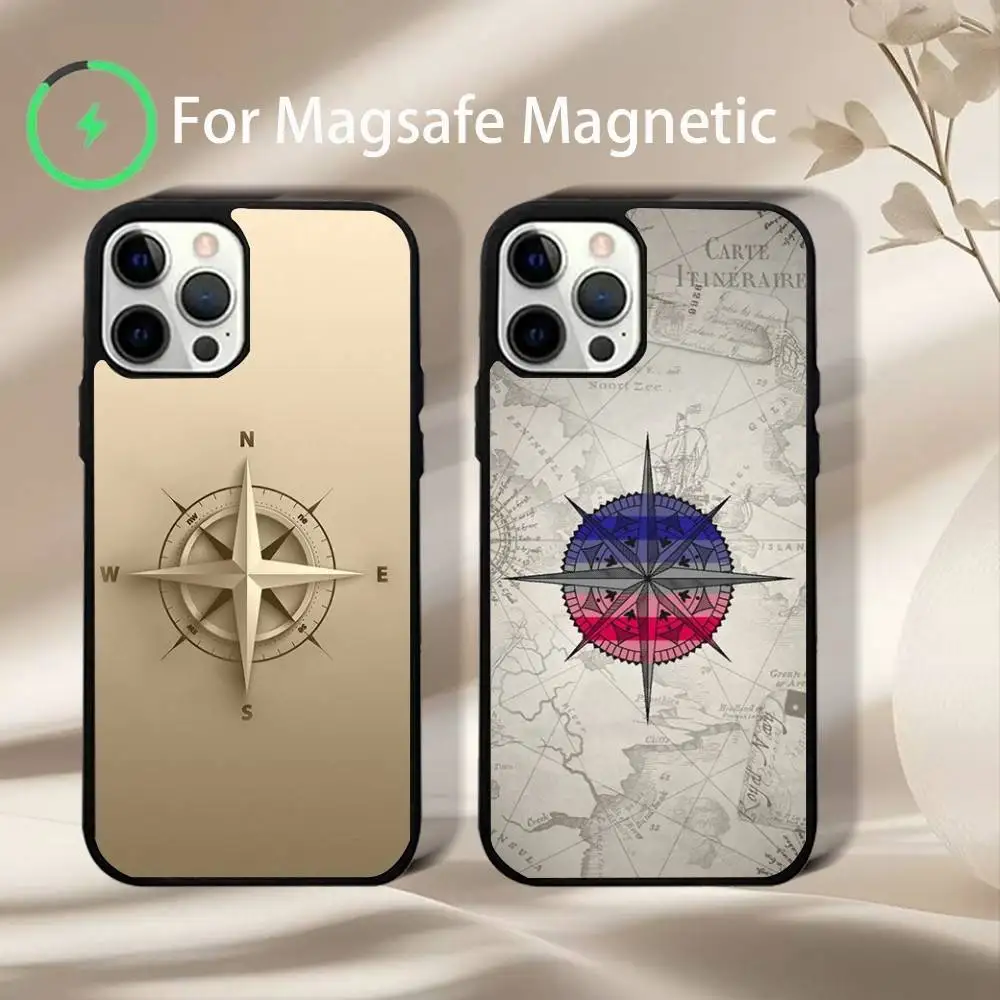 

Compass Bearing Map Phone Case For iPhone 16e,16,15,14,13,12,11,Plus,Pro,Max,Mini Magsafe Magnetic Wireless Charging