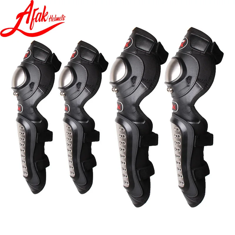 ชุดอุปกรณ์ป้องกันสำหรับขี่มอเตอร์ไซค์ สนับเข่า สนับศอก สี่ชิ้น ทำจากสแตนเลส ป้องกันการล้ม สำหรับขี่จักรยานและออฟโรด