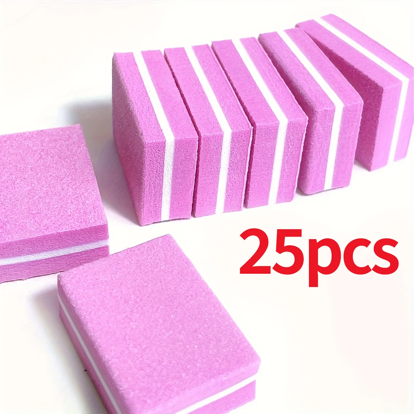 25 Pcs Pink Mini Size Dual Sided Sponge Nail Buffer Blocks, Professional Sanding Polishing Nail Files for Manicure Pedicure Nail